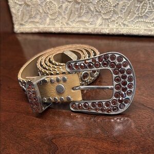 Studded Tan Belt with Rhinestone Buckle Kippys